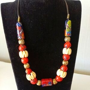 Vintage Trade Necklace features Vintage Venetian Millefiore and Bone Beads